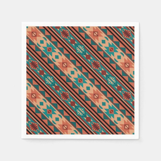 Serviette En Papier Motif Tribal Sud-Ouest Turquoise Terracotta (Devant)