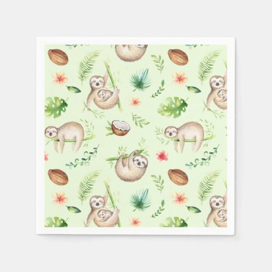 Serviette En Papier Motif Tropical Coconut Sloth (Devant)