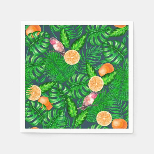 Serviette En Papier Motif tropical, colibris (Devant)