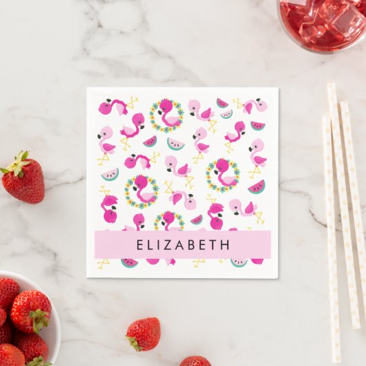 Serviette En Papier Motif tropical, Flamants roses, Fleurs, Votre Nom (En situation)