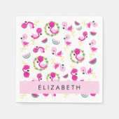 Serviette En Papier Motif tropical, Flamants roses, Fleurs, Votre Nom (Devant)