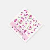 Serviette En Papier Motif tropical, Flamants roses, Fleurs, Votre Nom (Coin)