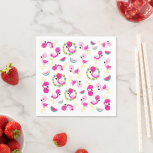 Serviette En Papier Motif tropical, Flamants roses, pastèques, Fleurs