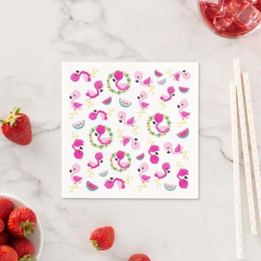 Serviette En Papier Motif tropical, Flamants roses, pastèques, Fleurs (En situation)