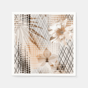 Serviette En Papier Motif tropicale grise, beige.