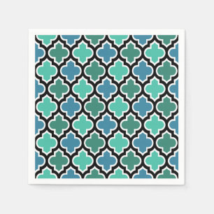 Serviette En Papier Motif turquoise de Quatrefoil de bleu de turquoise