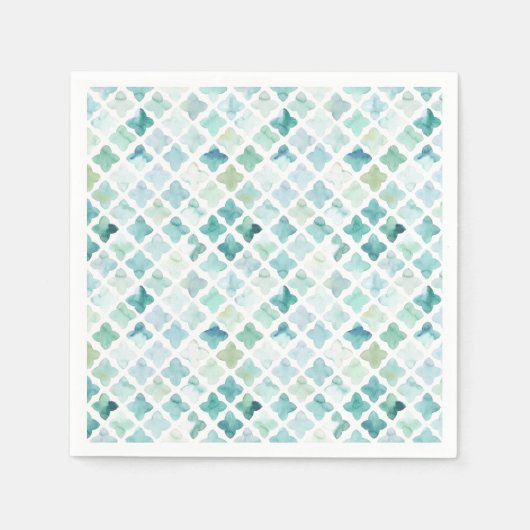 Serviette En Papier Motif Turquoise Peint À La Main (Devant)