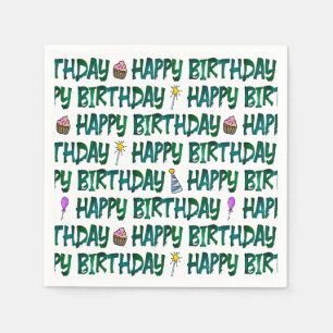 Serviette En Papier Motif typographique vert Joyeux Anniversaire