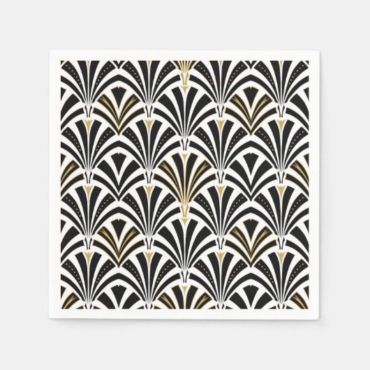 Serviette En Papier Motif ventilateur Art déco - noir et blanc (Devant)