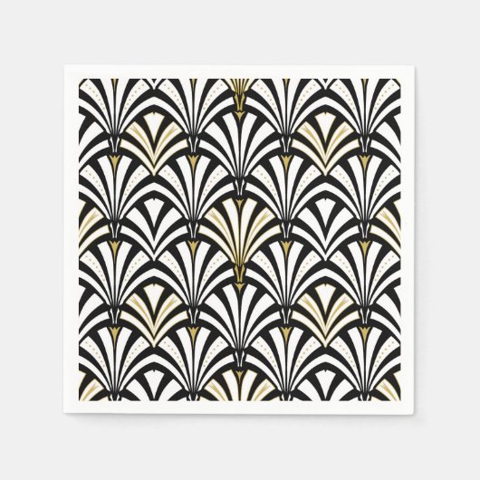 Serviette En Papier Motif ventilateur Art déco - noir et blanc (Devant)