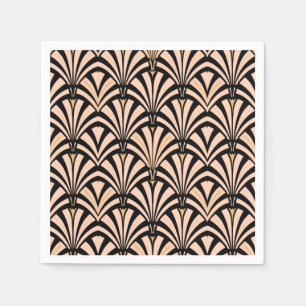 Serviette En Papier Motif ventilateur Art déco - pêche en noir