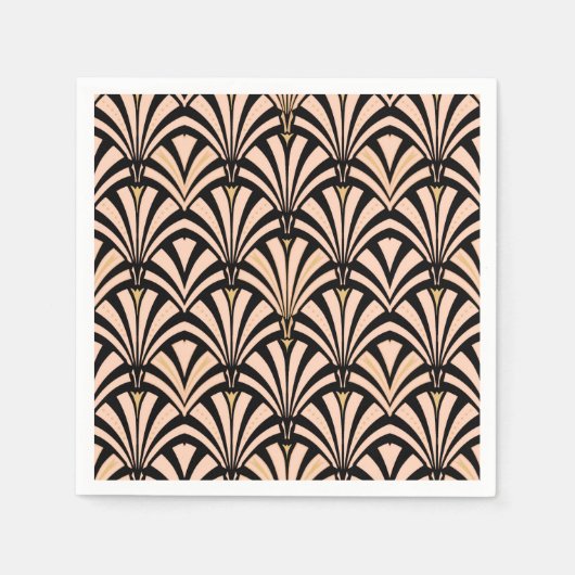 Serviette En Papier Motif ventilateur Art déco - pêche en noir (Devant)