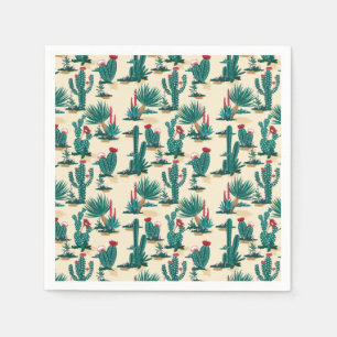 Serviette En Papier Motif vert et rouge Cactus