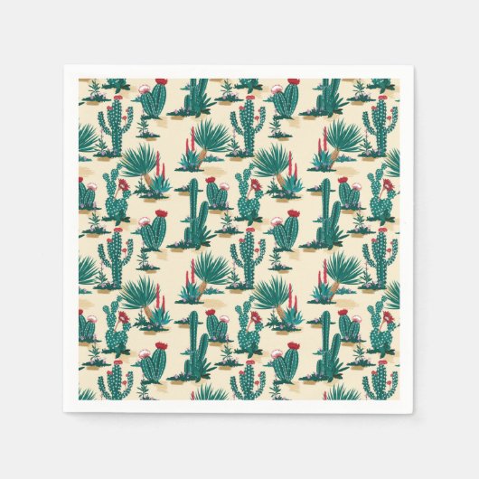Serviette En Papier Motif vert et rouge Cactus (Devant)
