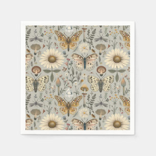 Serviette En Papier Motif vintage de fleurs champignon et papillon