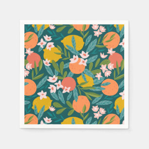 Serviette En Papier Motif vintage en fleurs d'orange et de citron