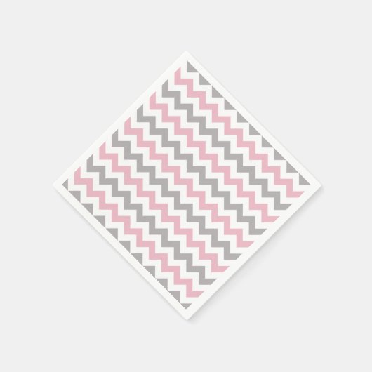Serviette En Papier Motif Zigzag, Motif Chevron, rose, gris (Coin)