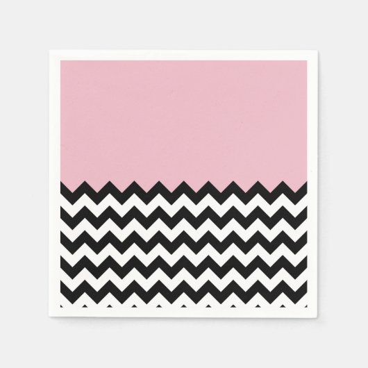 Serviette En Papier Motif Zigzag noir et blanc, Chevron, rose (Devant)