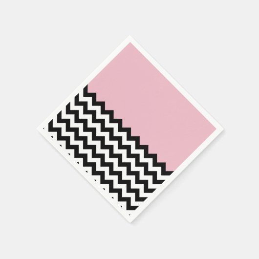 Serviette En Papier Motif Zigzag noir et blanc, Chevron, rose (Coin)