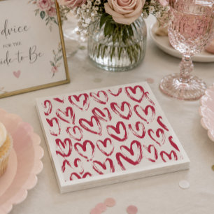 Serviette En Papier Motifs de cœur esquisse rouge dessinés à la main d