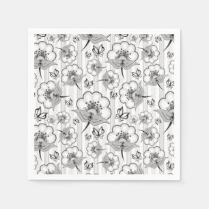 Serviette En Papier Motifs de fleurs sans couture noir blanc mignons
