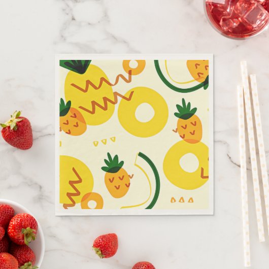 Serviette En Papier Motifs de fruits : ananas, orange et citron (En situation)