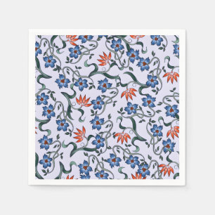 Serviette En Papier Motifs floraux bleus vibrants avec vignes vertes