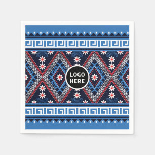 Serviette En Papier Motifs géométriques ethniques abstraits bleus avec