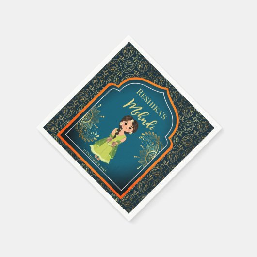 Serviette En Papier Motifs indiens Mehndi design turquoise vert (Coin)
