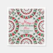 Serviette En Papier Motifs Rouges Nordiques Folk Sur Noël Linen (Devant)