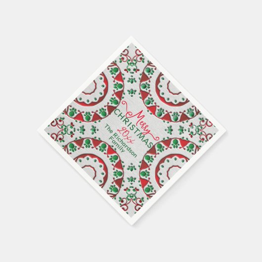 Serviette En Papier Motifs Rouges Nordiques Folk Sur Noël Linen (Coin)