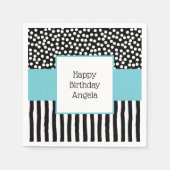 Serviette En Papier Motifs Whimsical noir et blanc avec Aqua (Devant)