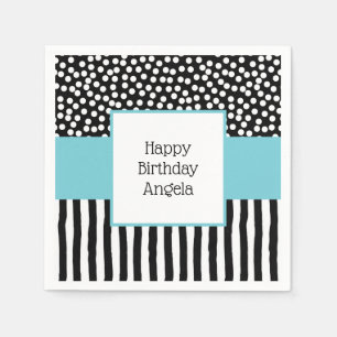 Serviette En Papier Motifs Whimsical noir et blanc avec Aqua