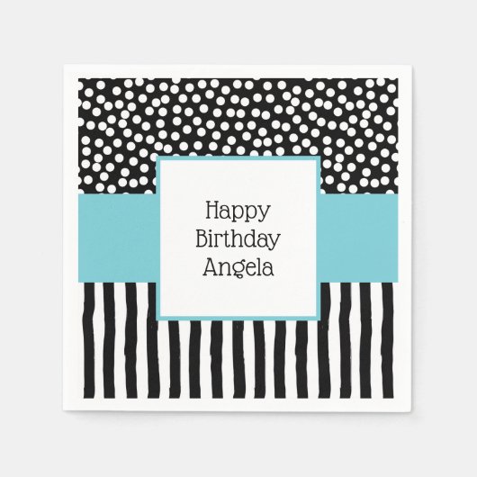 Serviette En Papier Motifs Whimsical noir et blanc avec Aqua (Devant)