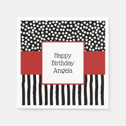 Serviette En Papier Motifs Whimsical noir et blanc avec rouge (Devant)
