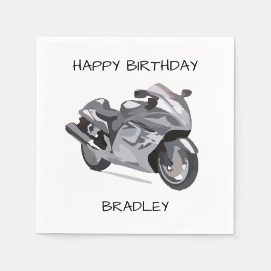 Serviette En Papier Moto gris Anniversaire (Devant)