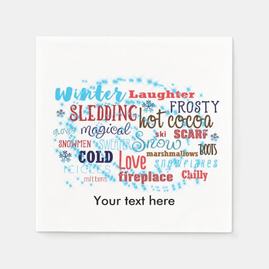 Serviette En Papier Mots d'hiver Typographie Amusants Jours fériés Nap (Devant)
