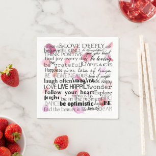 Serviette En Papier Mots Inspirants Pétales Roses