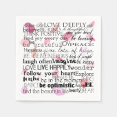 Serviette En Papier Mots Inspirants Pétales Roses (Devant)