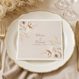 Serviette En Papier Mouchoir de mariage élégant Rose d'Ivoire