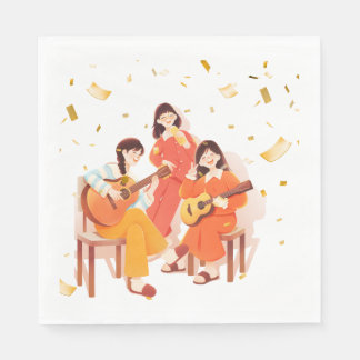 Serviette En Papier Mouchoirs de fête illustrés Cozy Music & Friends