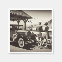 Mouchoirs en papier Scène de voiture vintage 1930