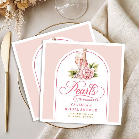 Serviette En Papier Mouchoirs roses et dorés, perles et prosecco