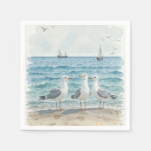 Serviette En Papier Mouettes d'aquarelle à la plage Océan côtier (Devant)