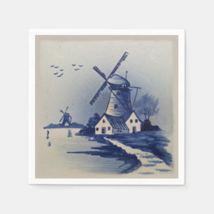 Serviette En Papier Moulin à vent bleu blanc Delft antique