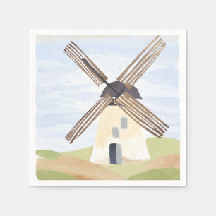 Serviette En Papier Moulin à vent de la campagne rustique Aquarelle