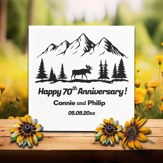 Serviette En Papier Mountains and Moose 70th Wedding Anniversary