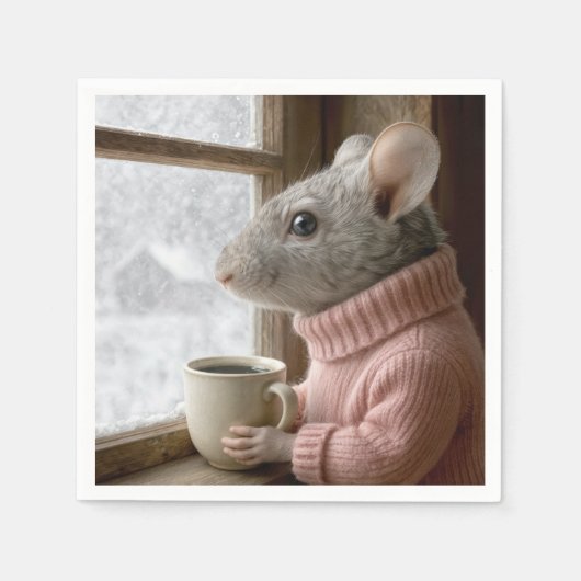 Serviette En Papier Mouse With a Cup of Coffee (Devant)
