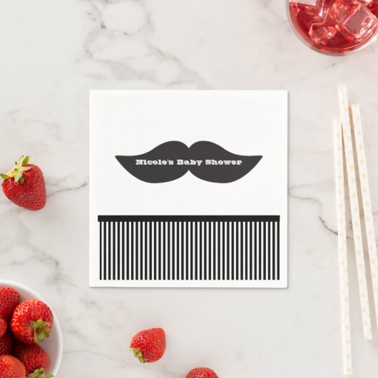 Serviette En Papier Moustache Bash Noir & Blanc Frappe Paniers (En situation)