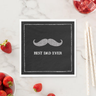 Serviette En Papier Moustache en argent noir meilleur papa jamais